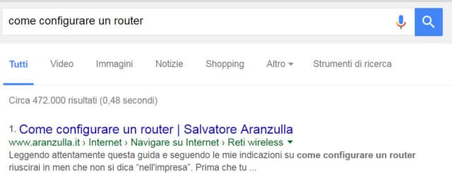 Risultati della ricerca dopo una query su google