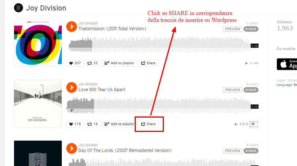Inserire su WordPress un brano di SoundCloud passaggio 1